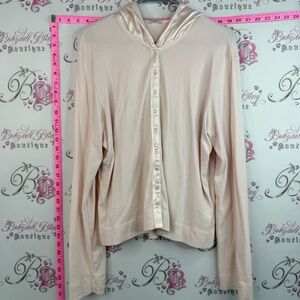 Pj Harlow sweater snap button Light Pink Hooded Button-Front Cardigan Sweater